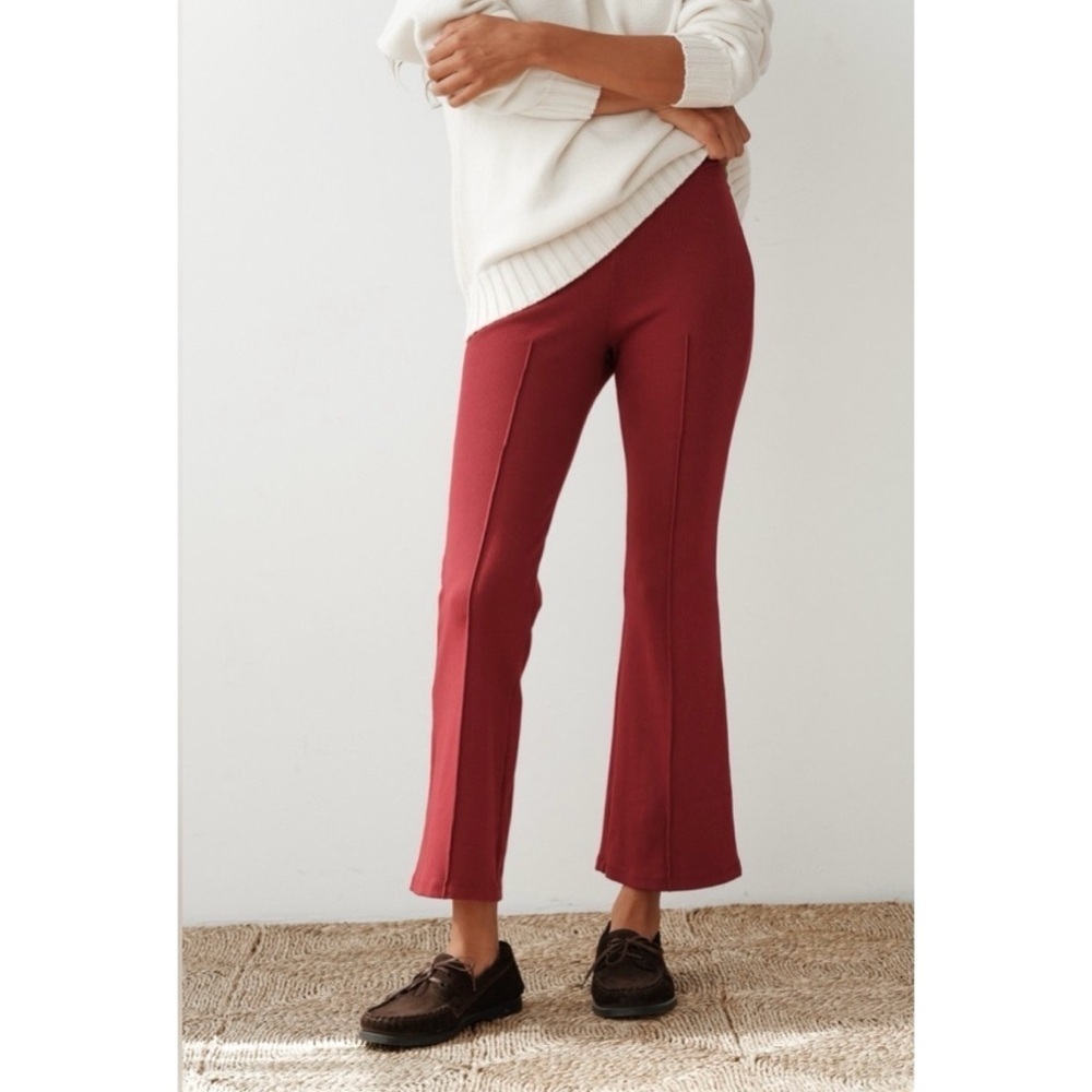 DONNI The Rib Kick Flare Pants Rouge Burgundy Red XS